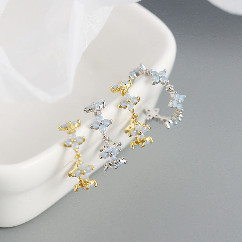 CZ Four Leaf Clover 925 Sterling Silver Hoop Earrings