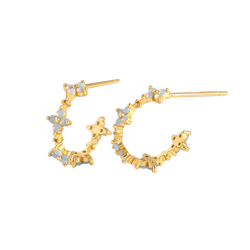 CZ Four Leaf Clover 925 Sterling Silver Hoop Earrings