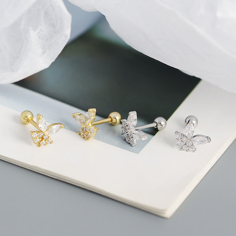 Shining CZ Butterfly 925 Sterling Silver Stud Earrings