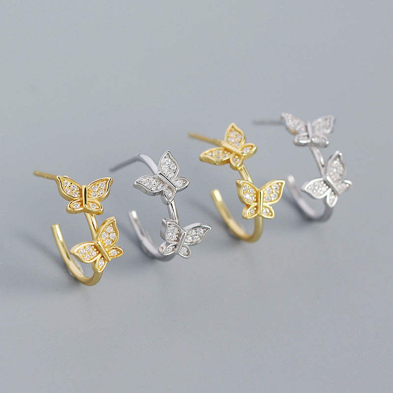 CZ Butterflies 925 Sterling Silver Stud Earrings