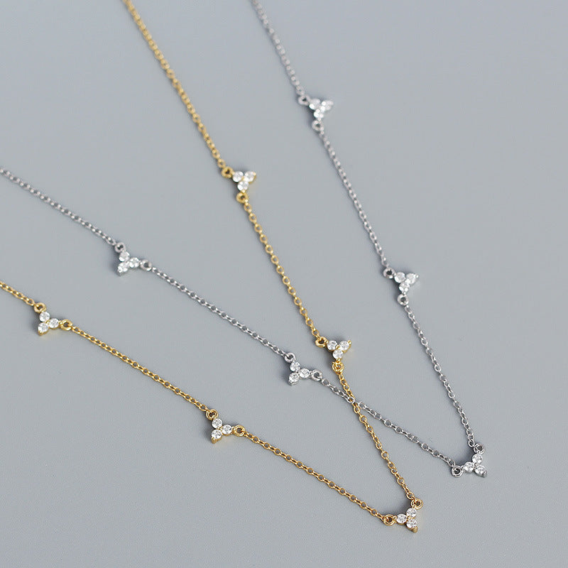 CZ Three Leaf Clovers 925 Sterling Silver Necklace