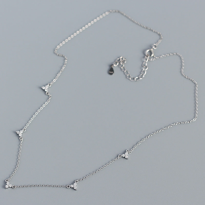 CZ Three Leaf Clovers 925 Sterling Silver Necklace