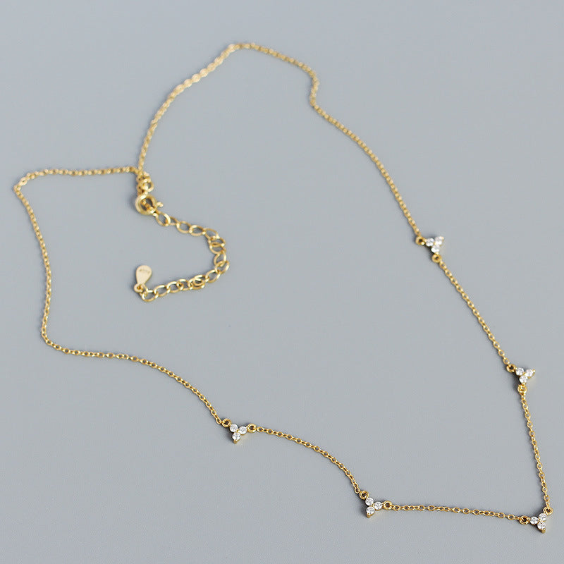 CZ Three Leaf Clovers 925 Sterling Silver Necklace