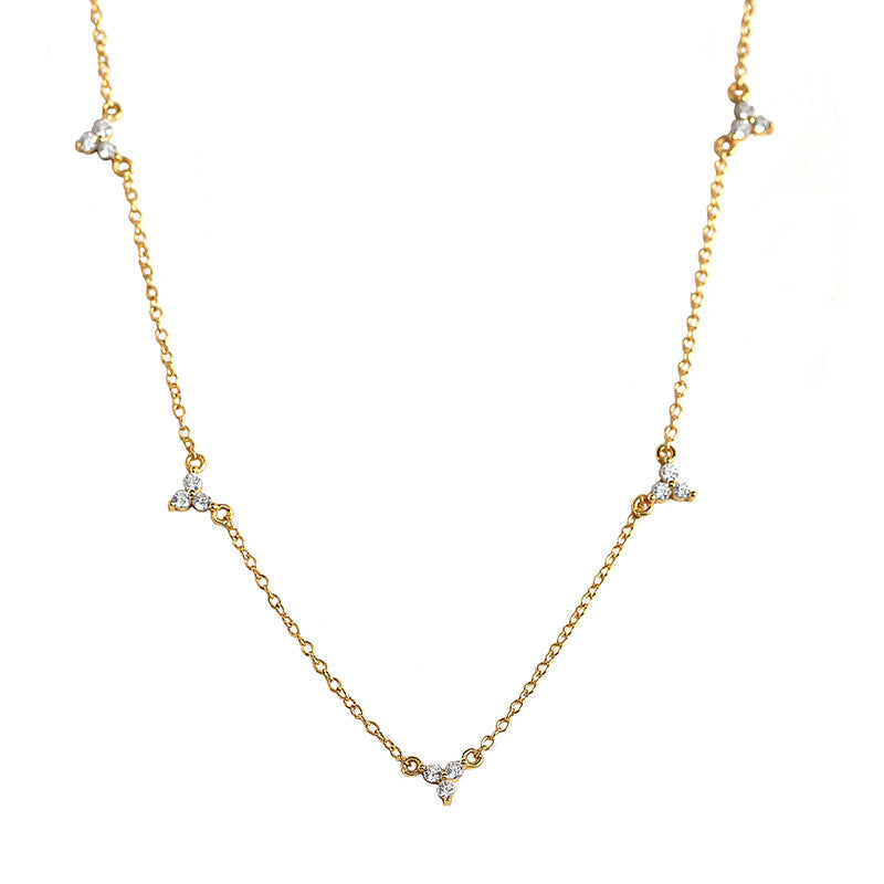CZ Three Leaf Clovers 925 Sterling Silver Necklace