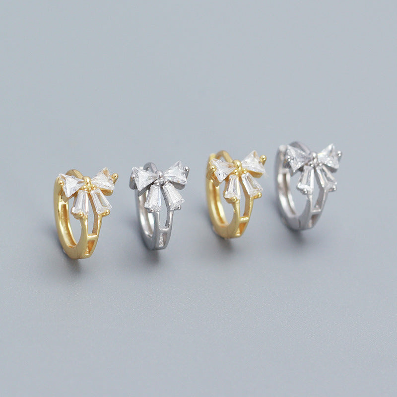 CZ Bowknot 925 Sterling Silver Hoop Earrings