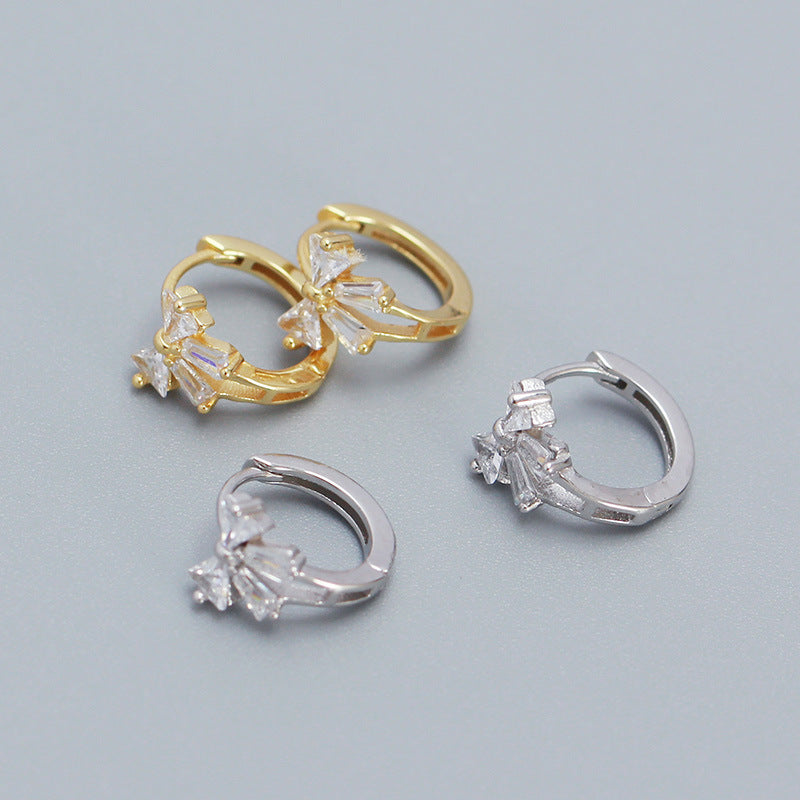 CZ Bowknot 925 Sterling Silver Hoop Earrings