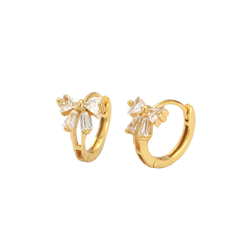 CZ Bowknot 925 Sterling Silver Hoop Earrings