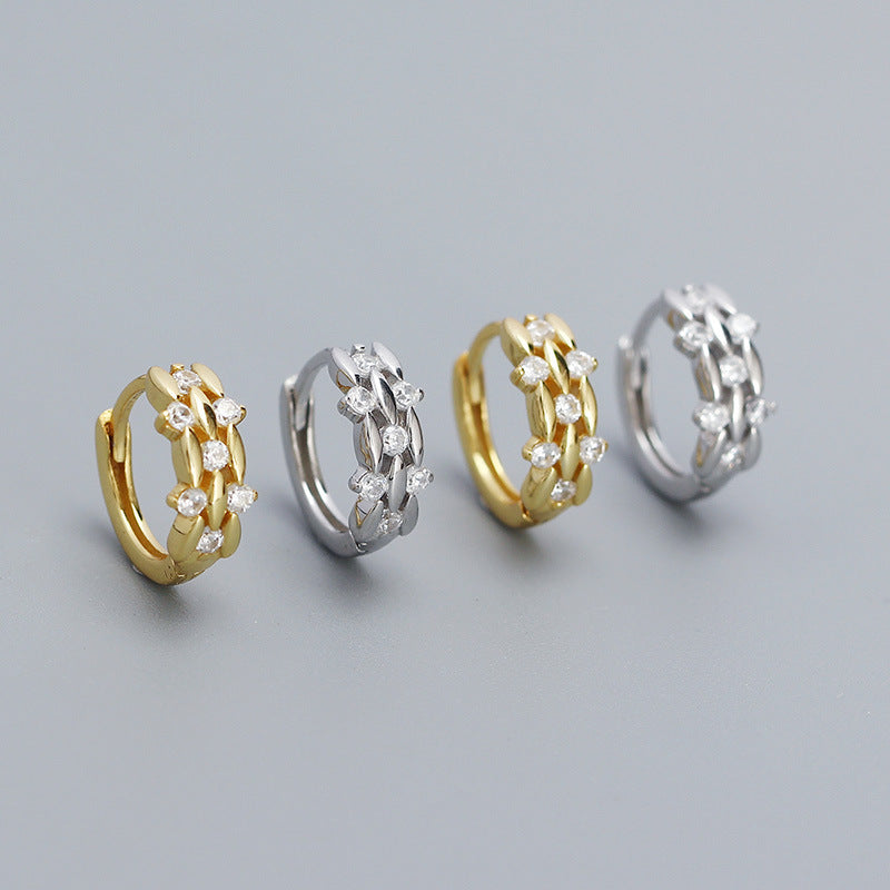 CZ Leaves Branch 925 Sterling Silver Hoop Earrings