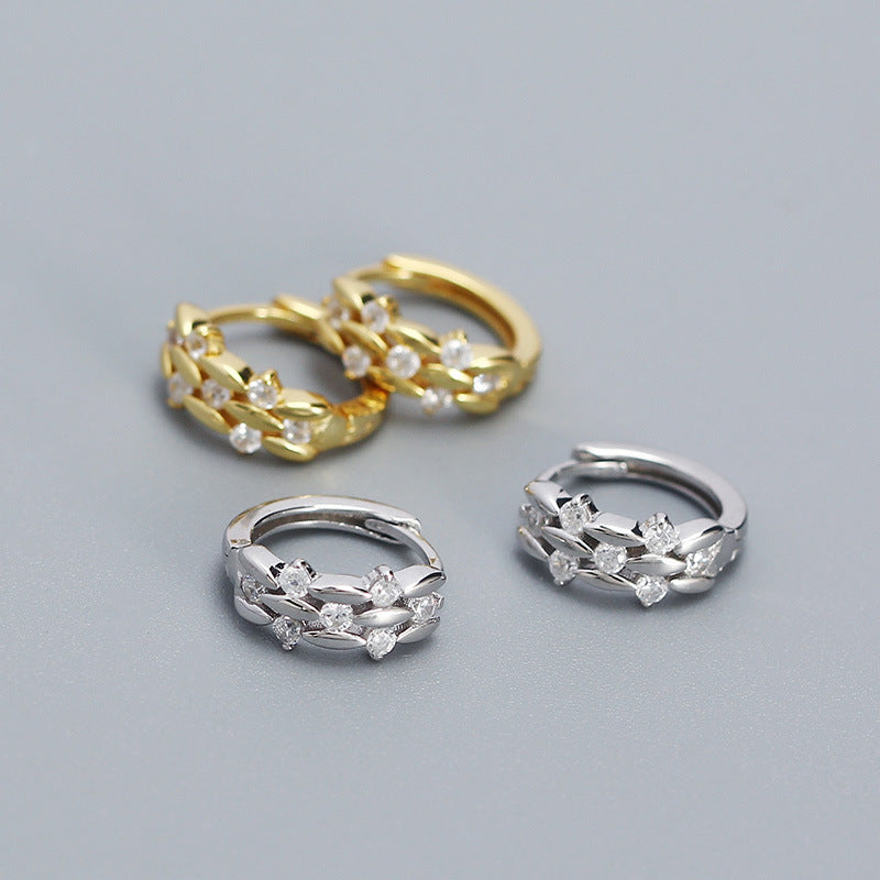 CZ Leaves Branch 925 Sterling Silver Hoop Earrings