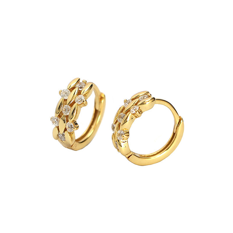 CZ Leaves Branch 925 Sterling Silver Hoop Earrings