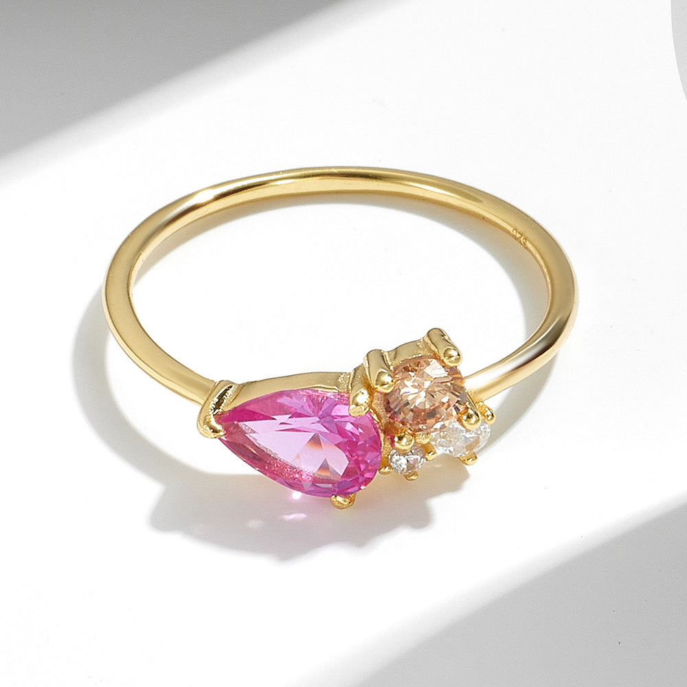Pink Watedrop CZ 925 Sterling Silver Ring