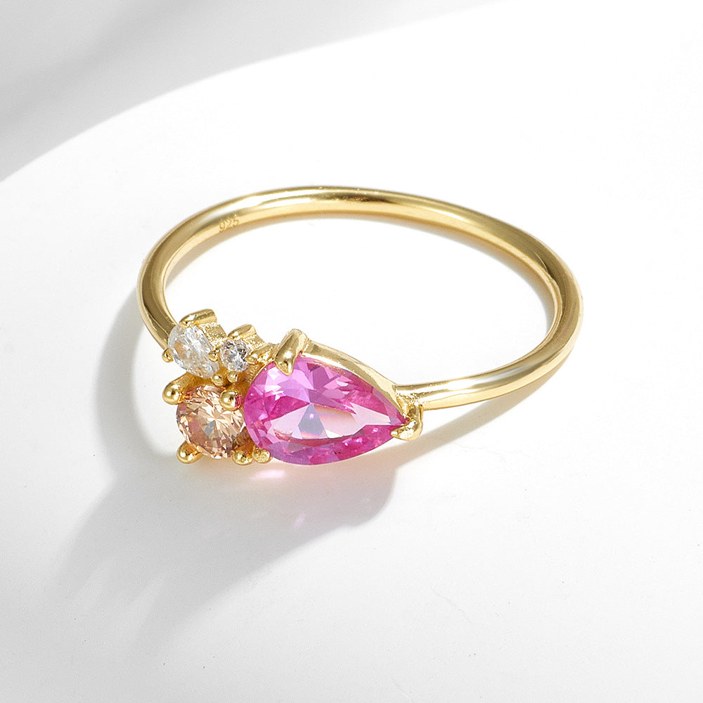 Pink Watedrop CZ 925 Sterling Silver Ring