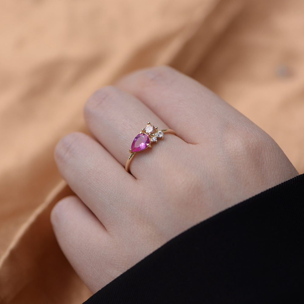 Pink Watedrop CZ 925 Sterling Silver Ring