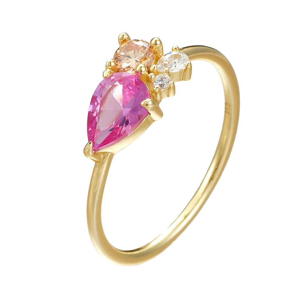 Pink Watedrop CZ 925 Sterling Silver Ring