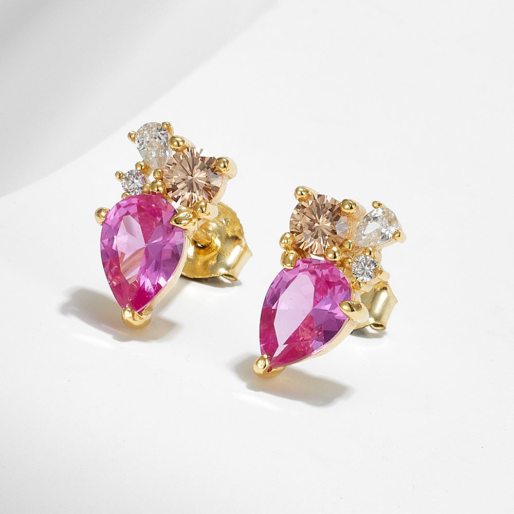 Pink Watedrop CZ 925 Sterling Silver Stud Earrings