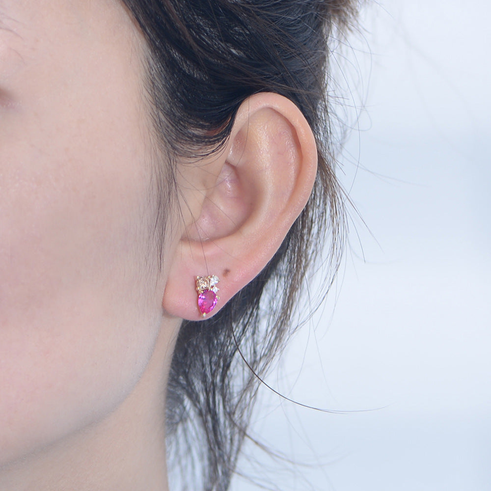 Pink Watedrop CZ 925 Sterling Silver Stud Earrings