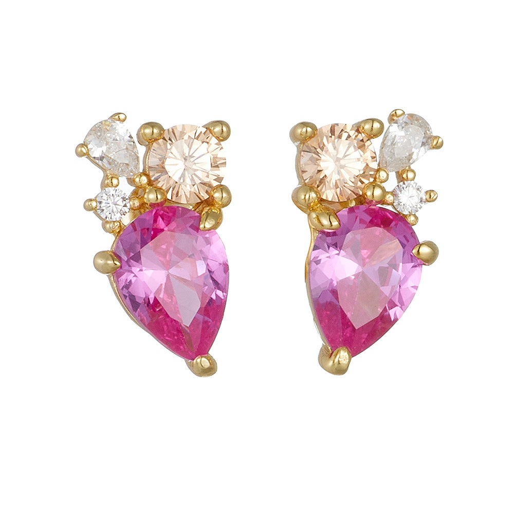 Pink Watedrop CZ 925 Sterling Silver Stud Earrings