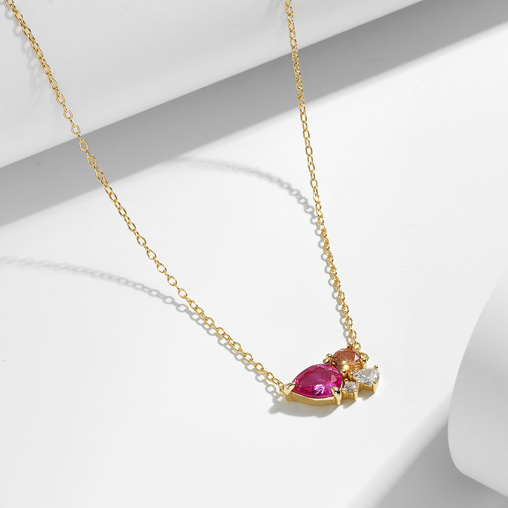 Pink Watedrop CZ 925 Sterling Silver Necklace