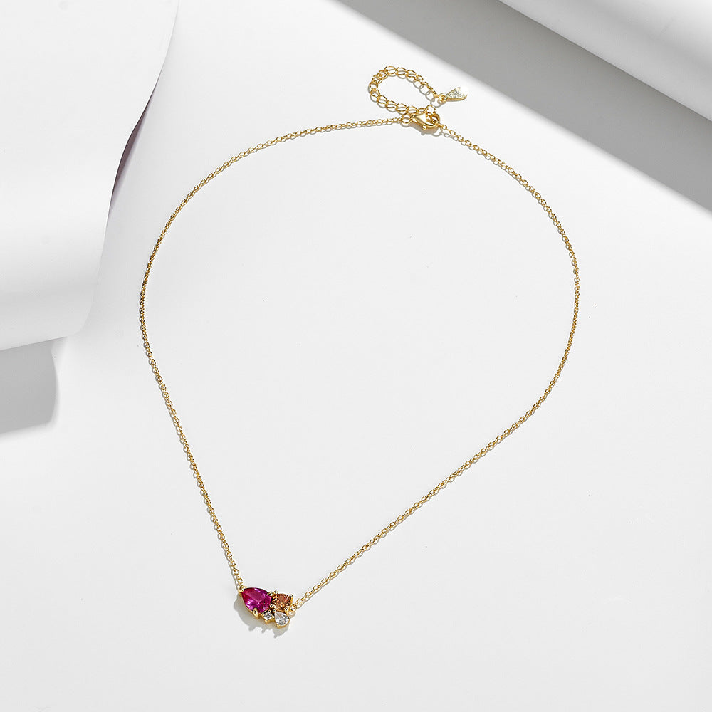 Pink Watedrop CZ 925 Sterling Silver Necklace