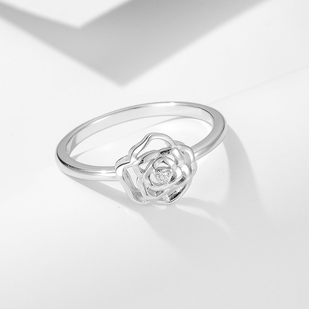 CZ Camellia Flower 925 Sterling Silver Ring