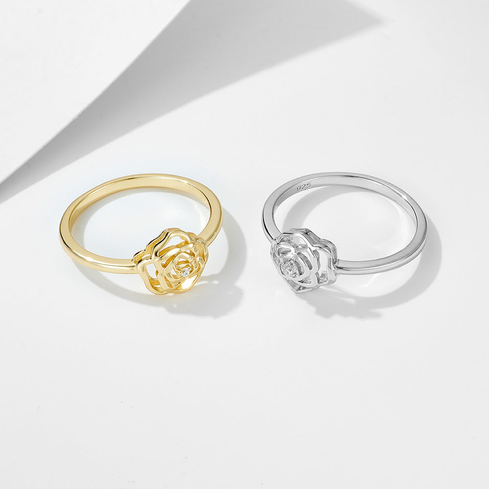 CZ Camellia Flower 925 Sterling Silver Ring