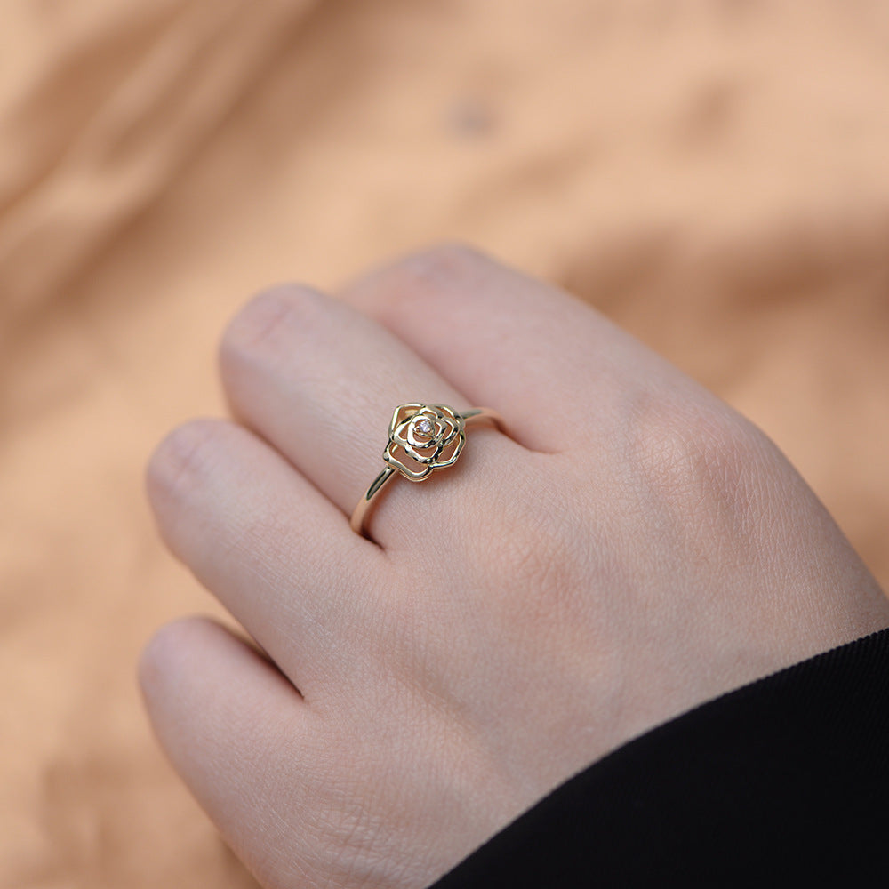 CZ Camellia Flower 925 Sterling Silver Ring