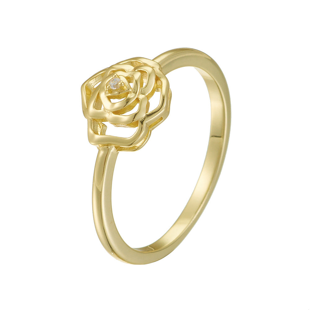 CZ Camellia Flower 925 Sterling Silver Ring