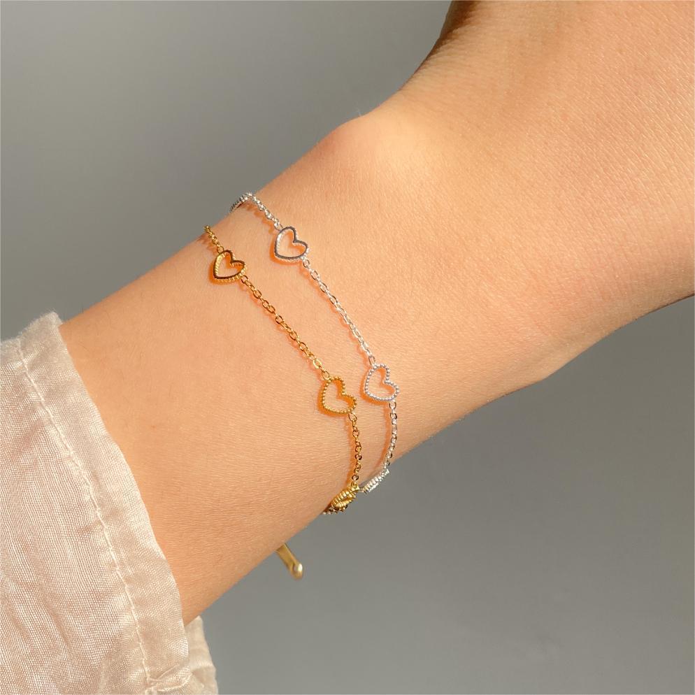Hollow Love Heart in Heart 925 Sterling Silver Bracelet