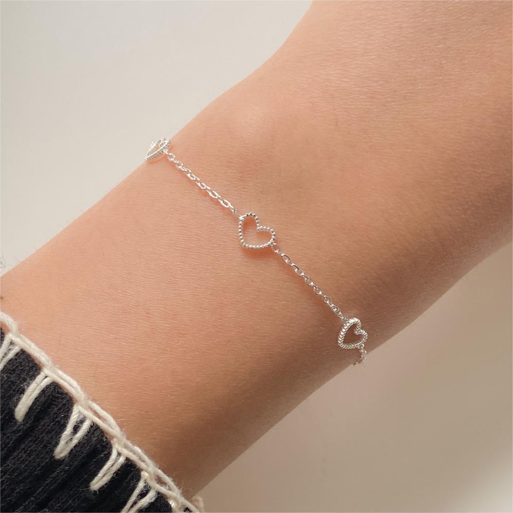 Hollow Love Heart in Heart 925 Sterling Silver Bracelet