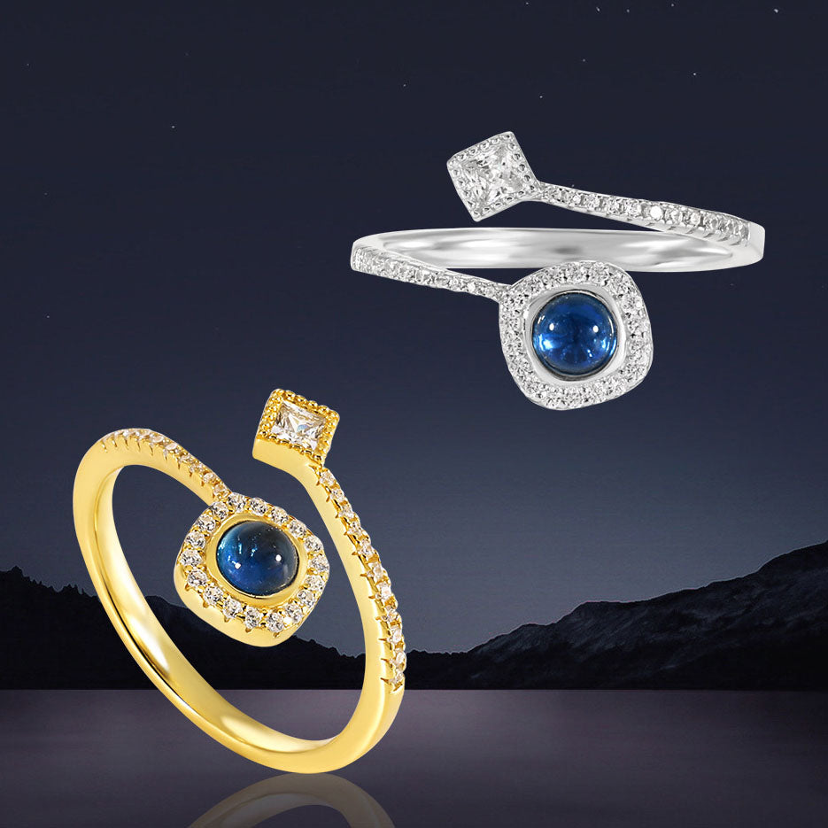 Elegant Blue CZ Rhombus 925 Sterling Silver Adjustable Ring