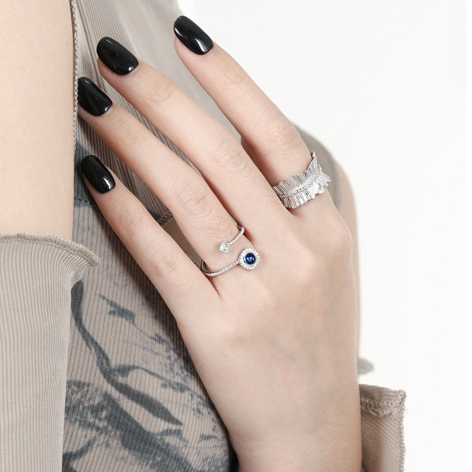 Elegant Blue CZ Rhombus 925 Sterling Silver Adjustable Ring