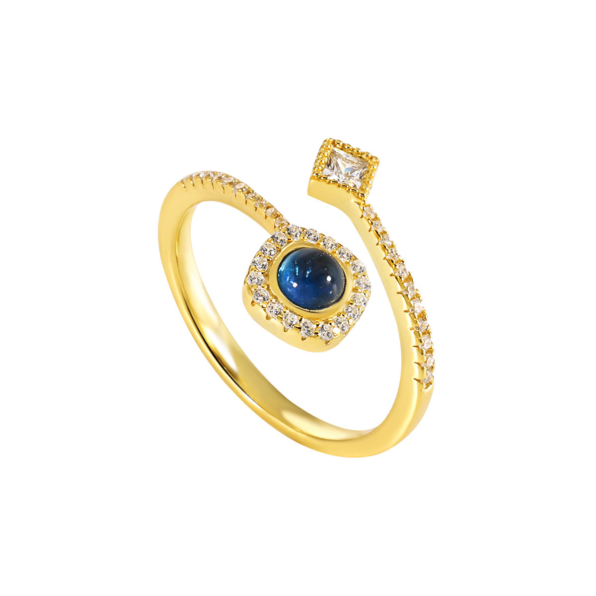 Elegant Blue CZ Rhombus 925 Sterling Silver Adjustable Ring