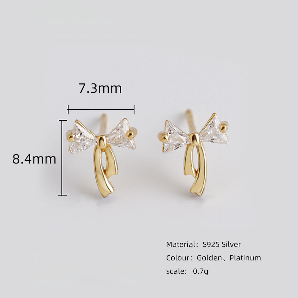 CZ Bow-knot 925 Sterling Silver  Stud Earrings