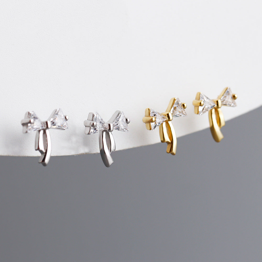 CZ Bow-knot 925 Sterling Silver  Stud Earrings