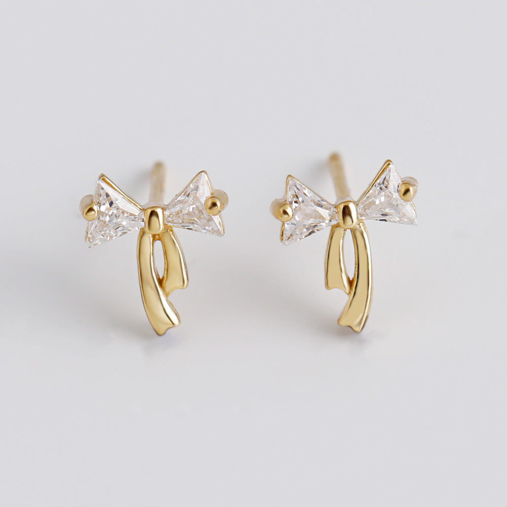 CZ Bow-knot 925 Sterling Silver  Stud Earrings