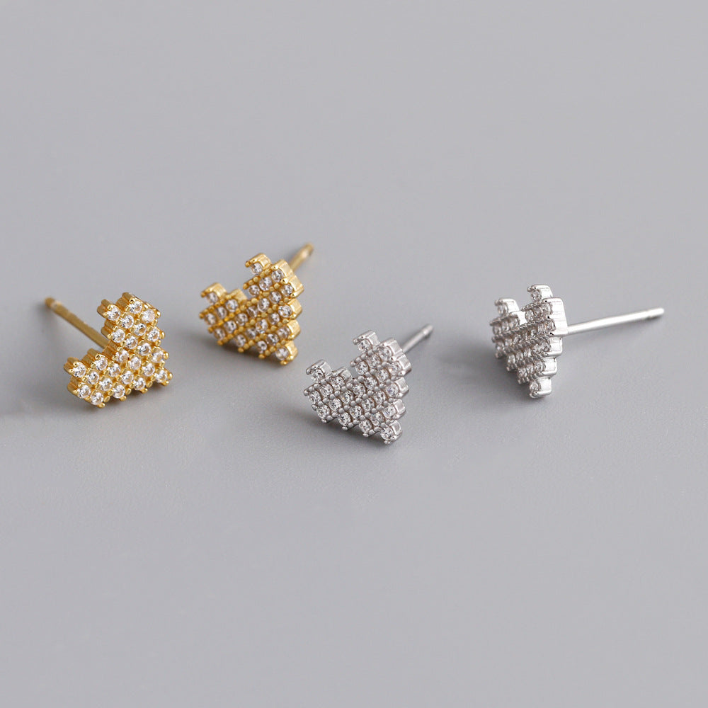 CZ Heart 925 Sterling Silver Stud Earrings