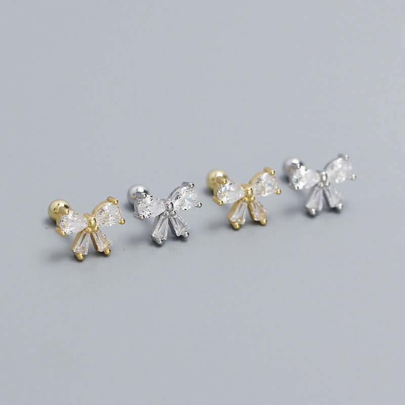 CZ Bow-Knot 925 Sterling Silver Screw Stud Earrings