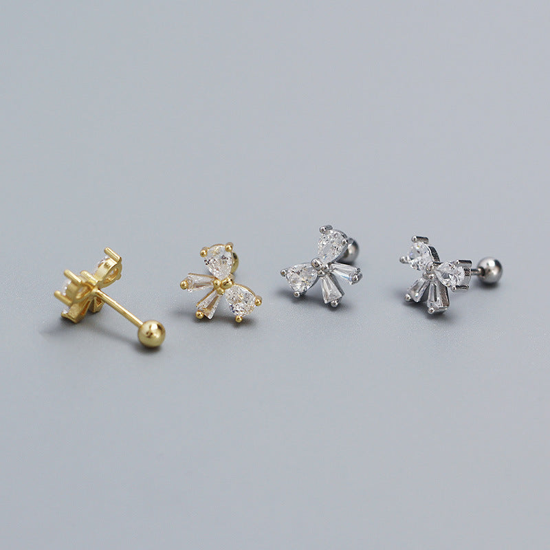 CZ Bow-Knot 925 Sterling Silver Screw Stud Earrings