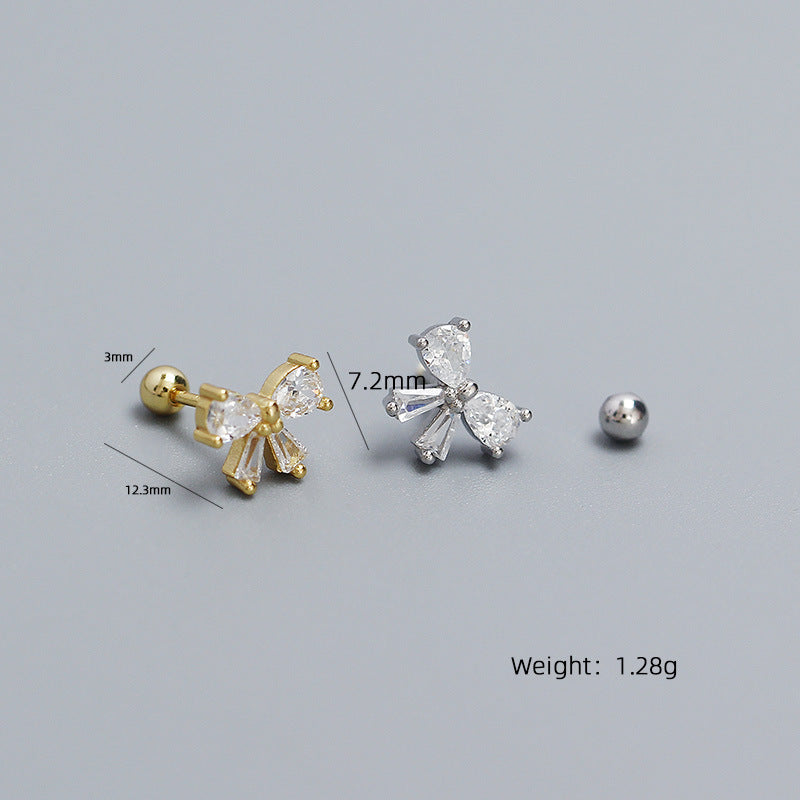 CZ Bow-Knot 925 Sterling Silver Screw Stud Earrings