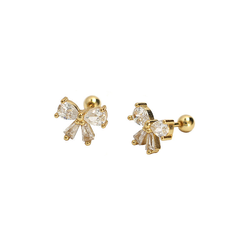 CZ Bow-Knot 925 Sterling Silver Screw Stud Earrings