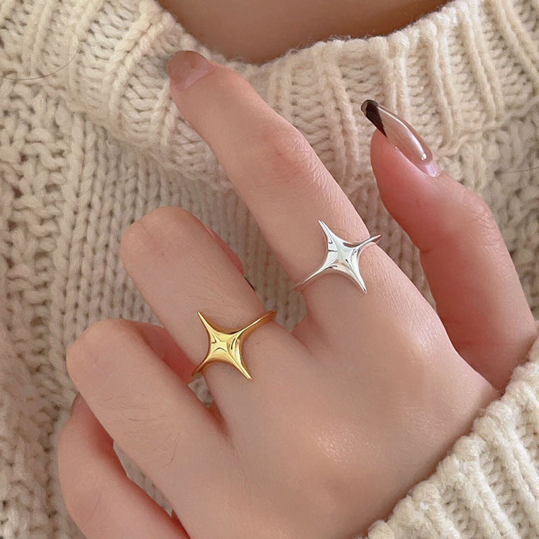 Four Pointed Star 925 Sterling Silver Adjustable Ring