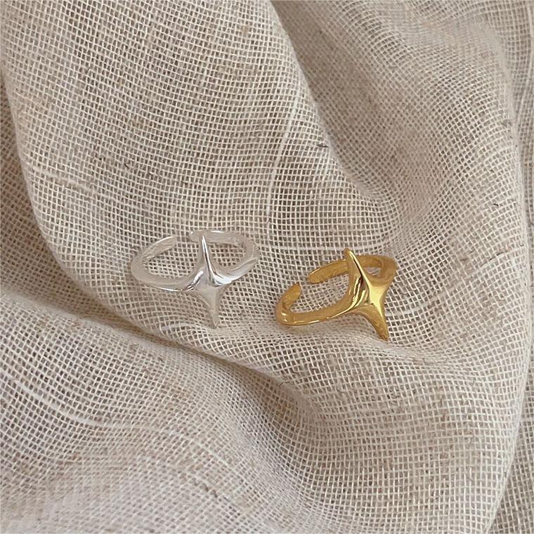 Four Pointed Star 925 Sterling Silver Adjustable Ring