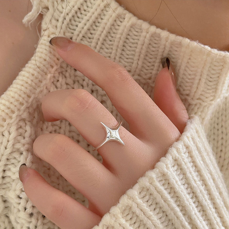 Four Pointed Star 925 Sterling Silver Adjustable Ring