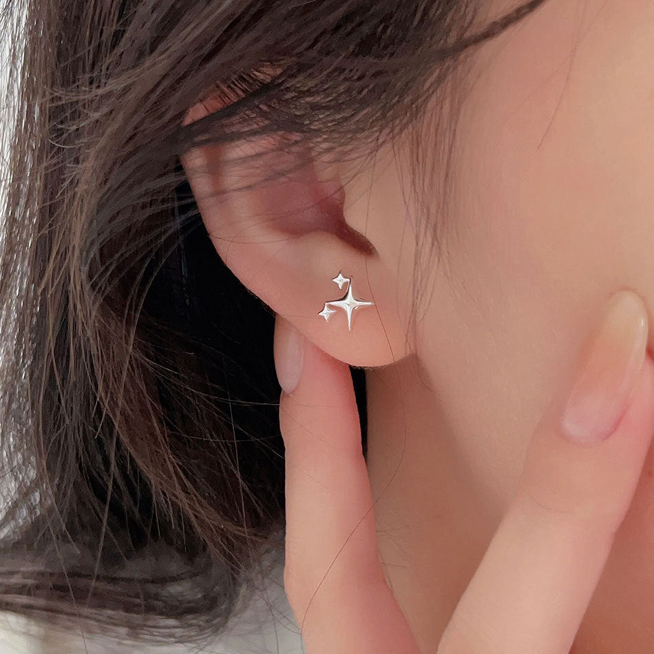 Four Pointed Star 925 Sterling Silver Stud Earrings