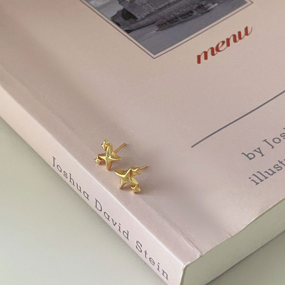 Four Pointed Star 925 Sterling Silver Stud Earrings