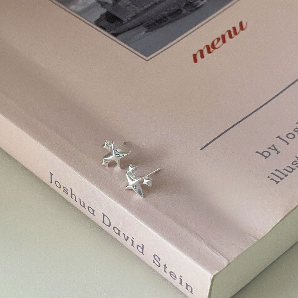 Four Pointed Star 925 Sterling Silver Stud Earrings