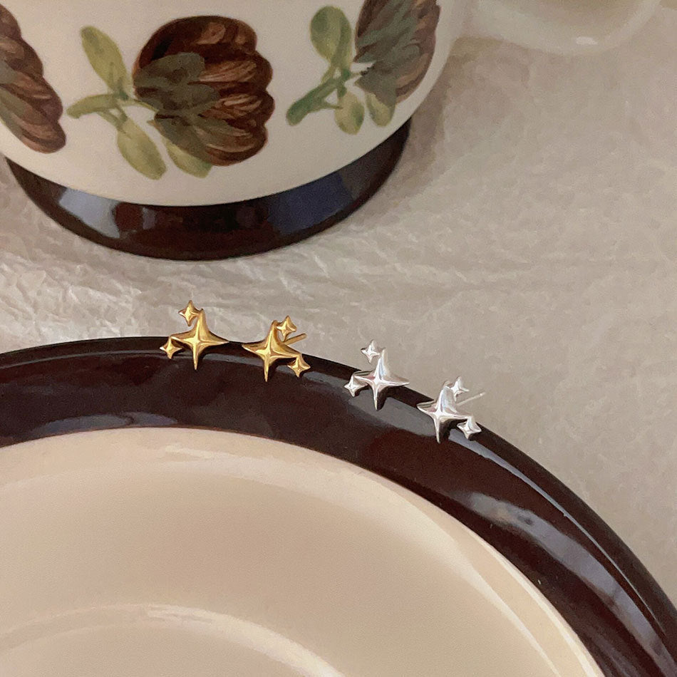 Four Pointed Star 925 Sterling Silver Stud Earrings