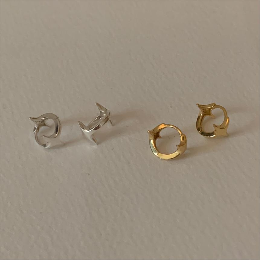Four Pointed Star 925 Sterling Silver Hoop Earrings