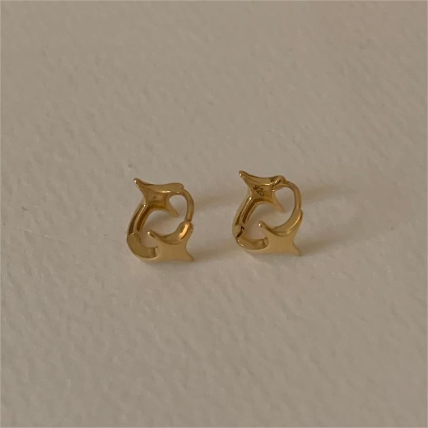 Four Pointed Star 925 Sterling Silver Hoop Earrings