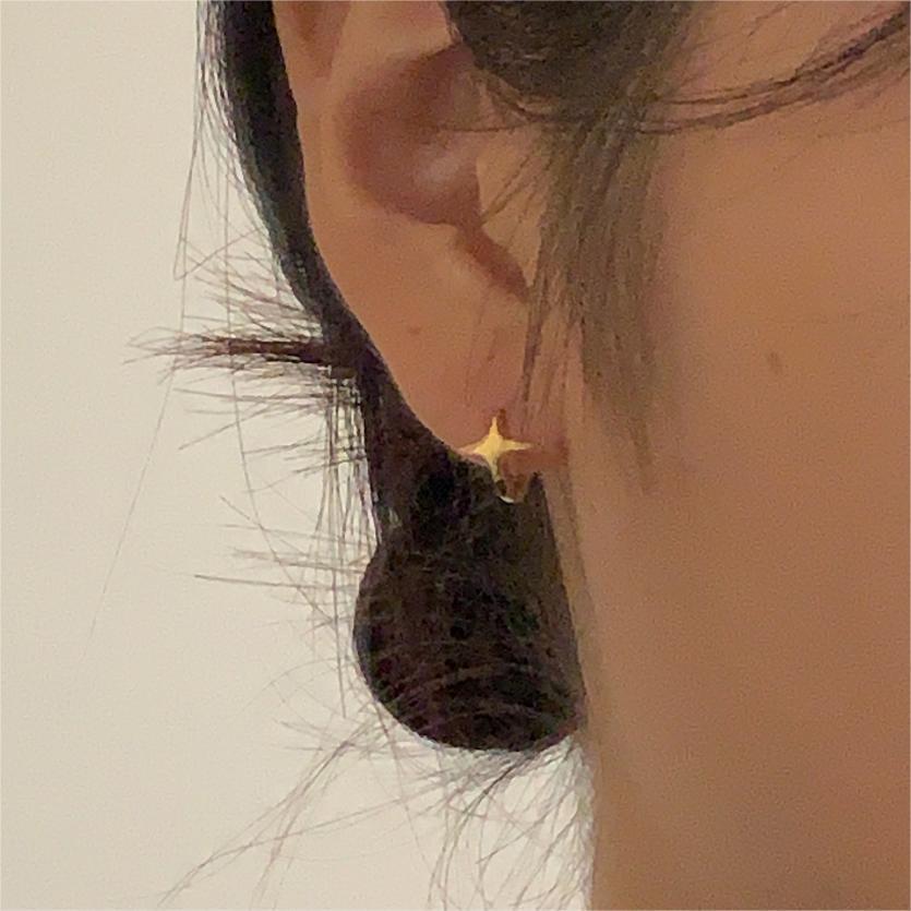 Four Pointed Star 925 Sterling Silver Hoop Earrings